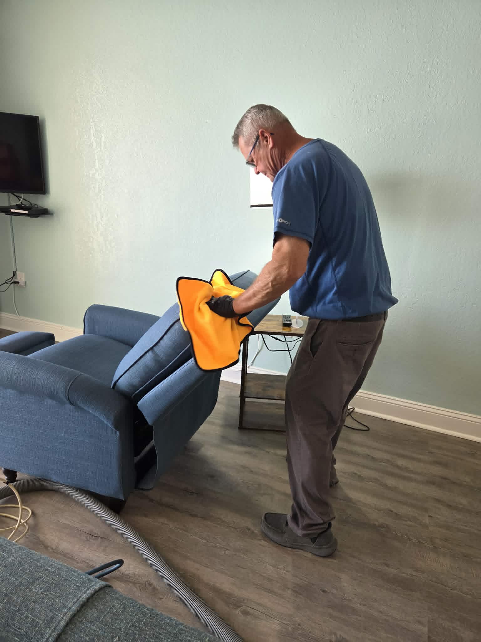 Upholstery cleaning of a recliner chair